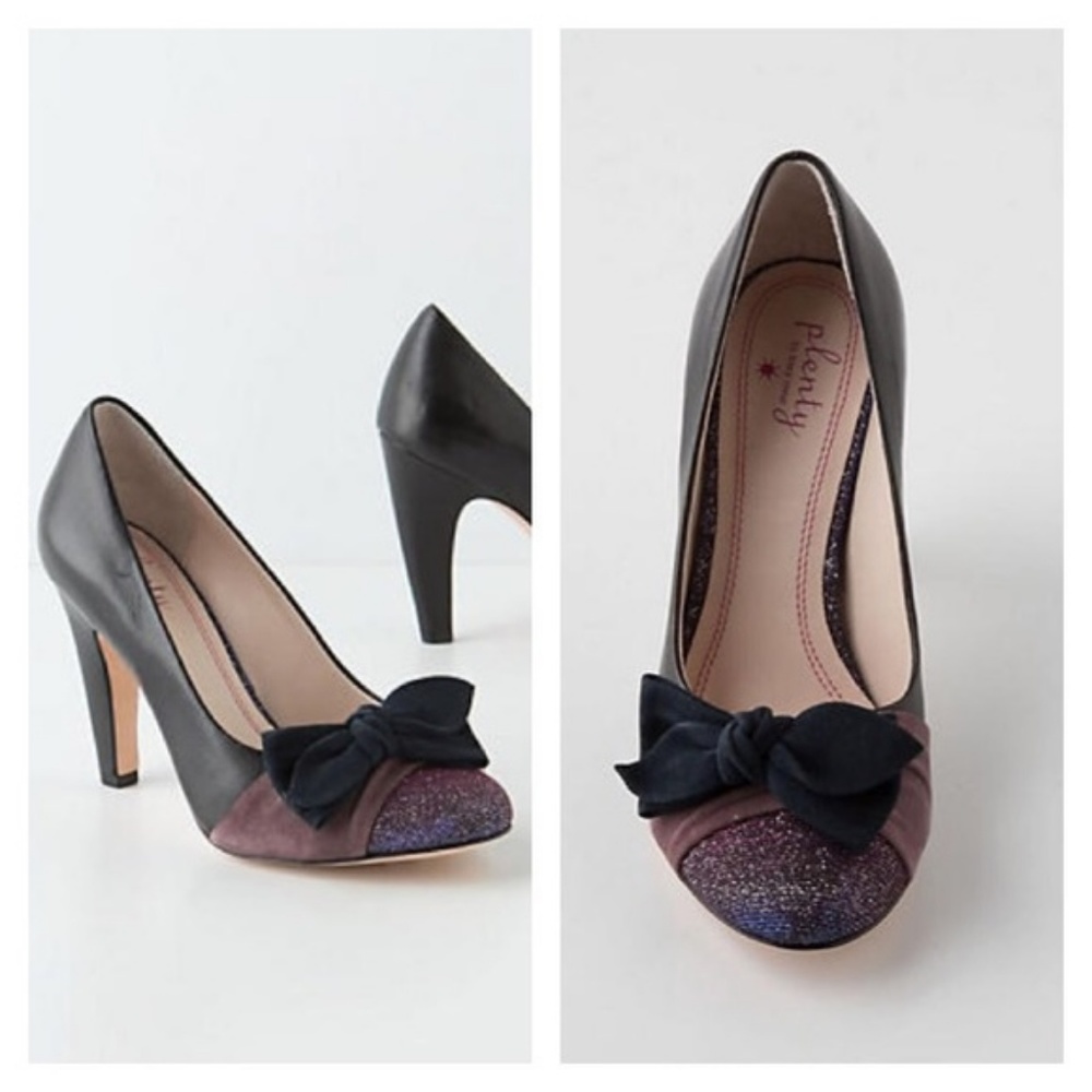 PLENTY Tracy Reese RAJA Glitter Pumps w/Bow anthropologie Black/Purple